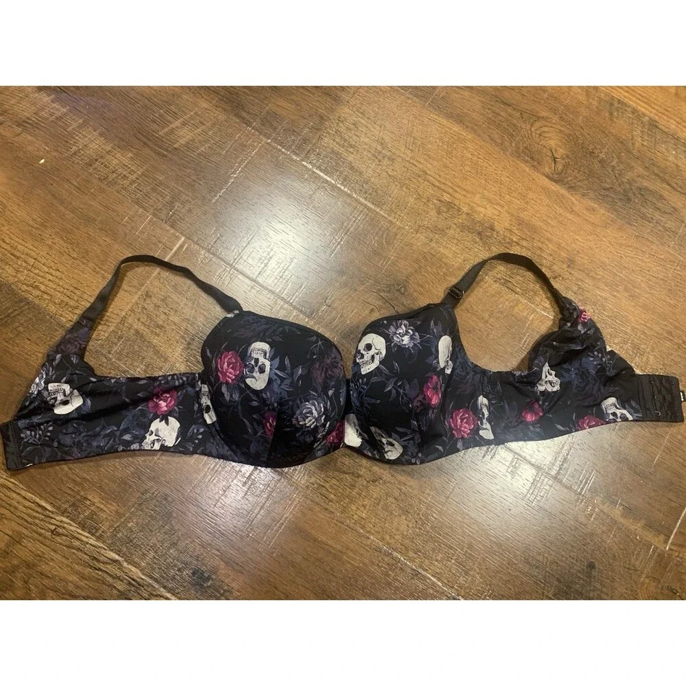 Torrid Curve Womens Skull Black Lightly Lined Full Coverage Balconette Bra 38D - Picture 2 of 8